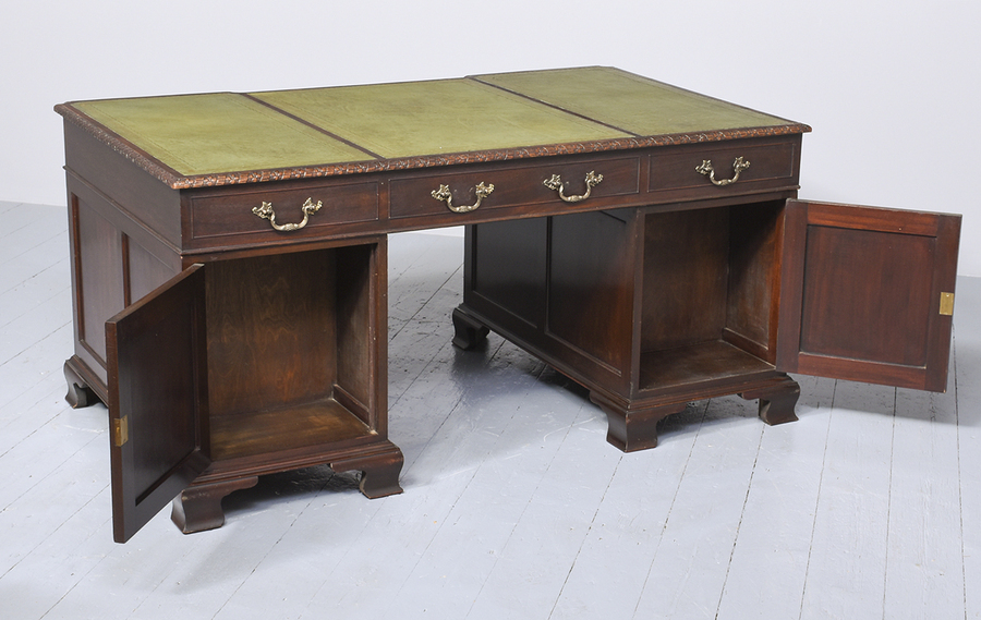 Antique Chippendale Style Carved Mahogany Free-Standing Partners Desk