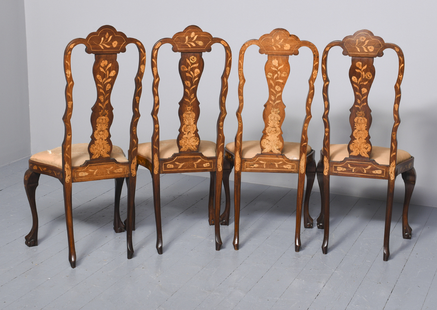 Antique Set of 4 Dutch Marquetry Chairs