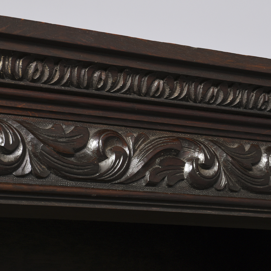 Antique Victorian Flemish Carved Oak Two-Part Open Bookcase
