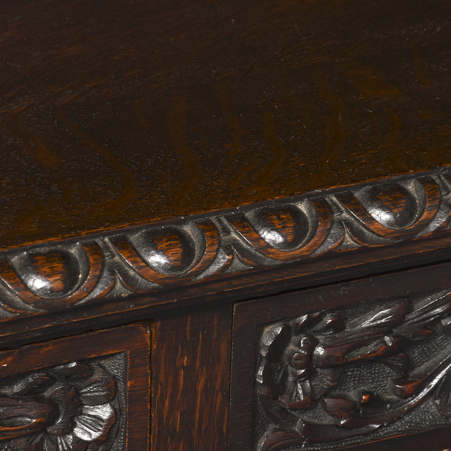 Antique Victorian Flemish Carved Oak Two-Part Open Bookcase