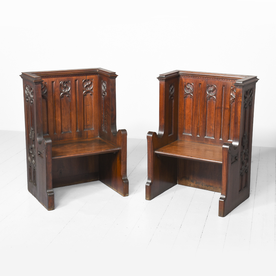 Antique Pair of Carved Gothic Benches