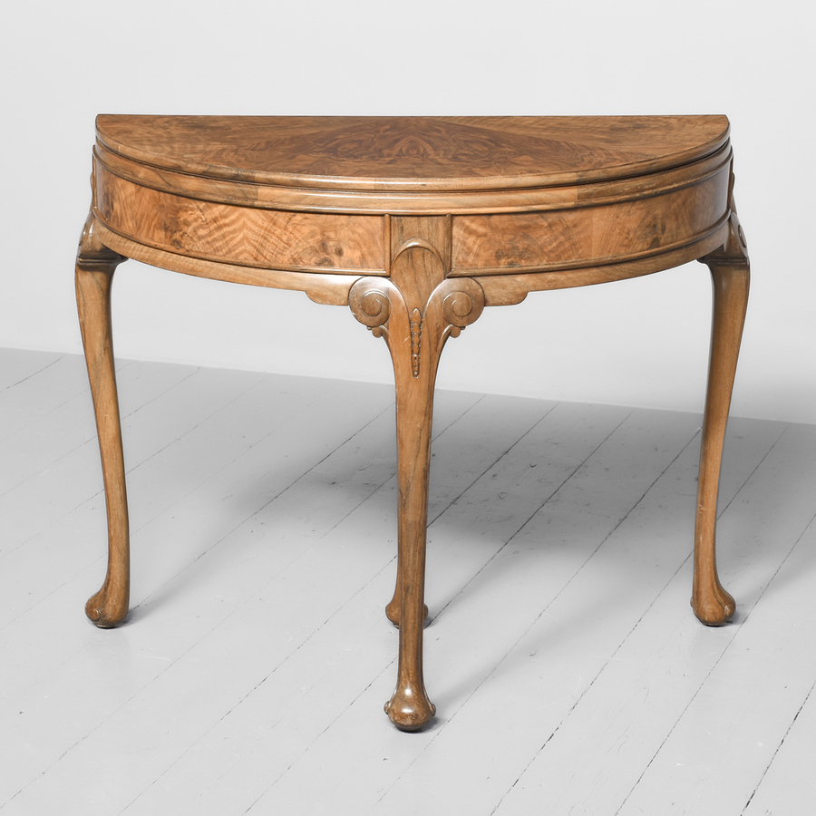 George II Style Figured Walnut Fold Over Table
