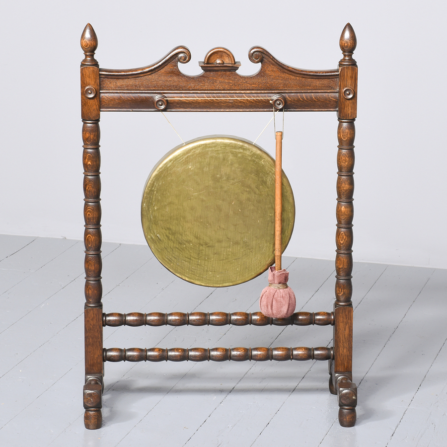 Antique Oak Dinner Gong on Stand