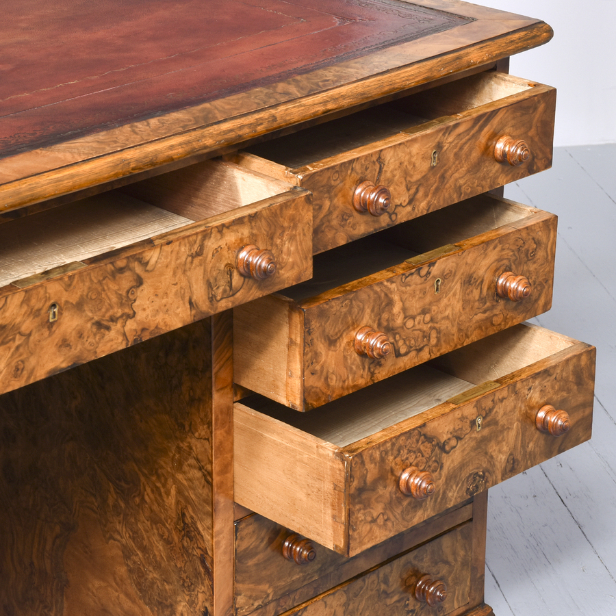 Antique Victorian Burr Walnut Partners Desk