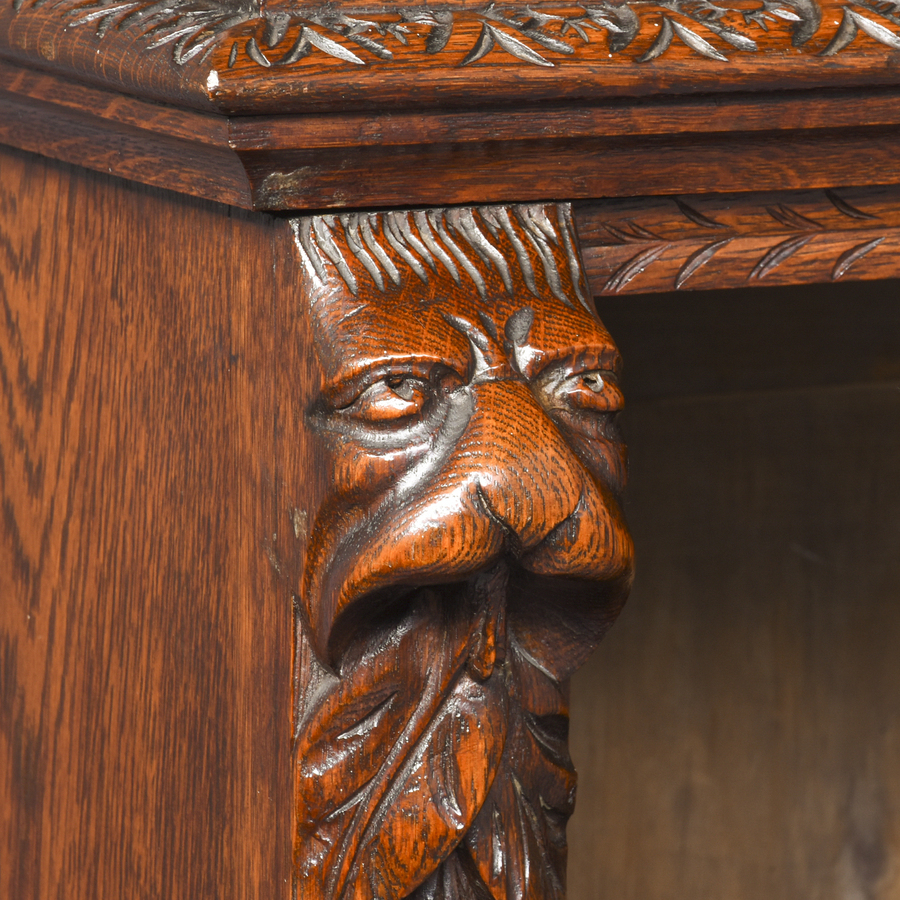 Antique Impressive Late Victorian Flemish Carved Oak Open Bookcase