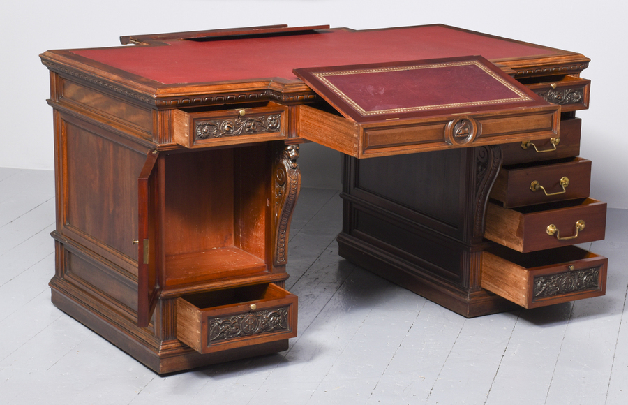 Antique Circa 1890 Mahogany Victorian Breakfront Partner’s Desk