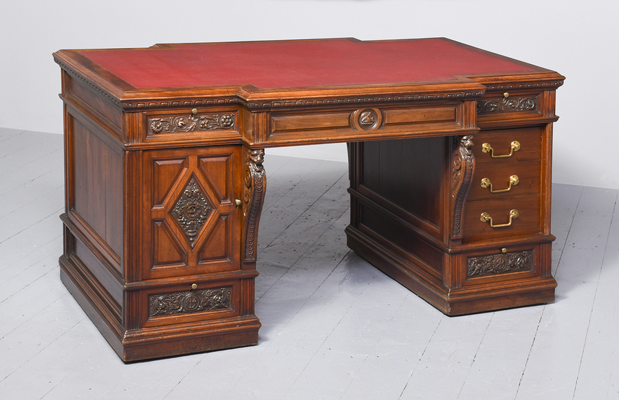 Antique Circa 1890 Mahogany Victorian Breakfront Partner’s Desk