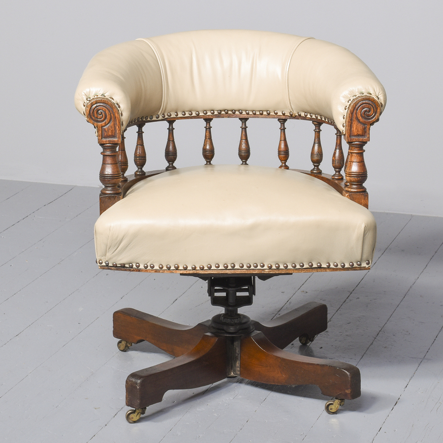 Antique Substantial Late Victorian, Leather-Upholstered Oak Office Chair