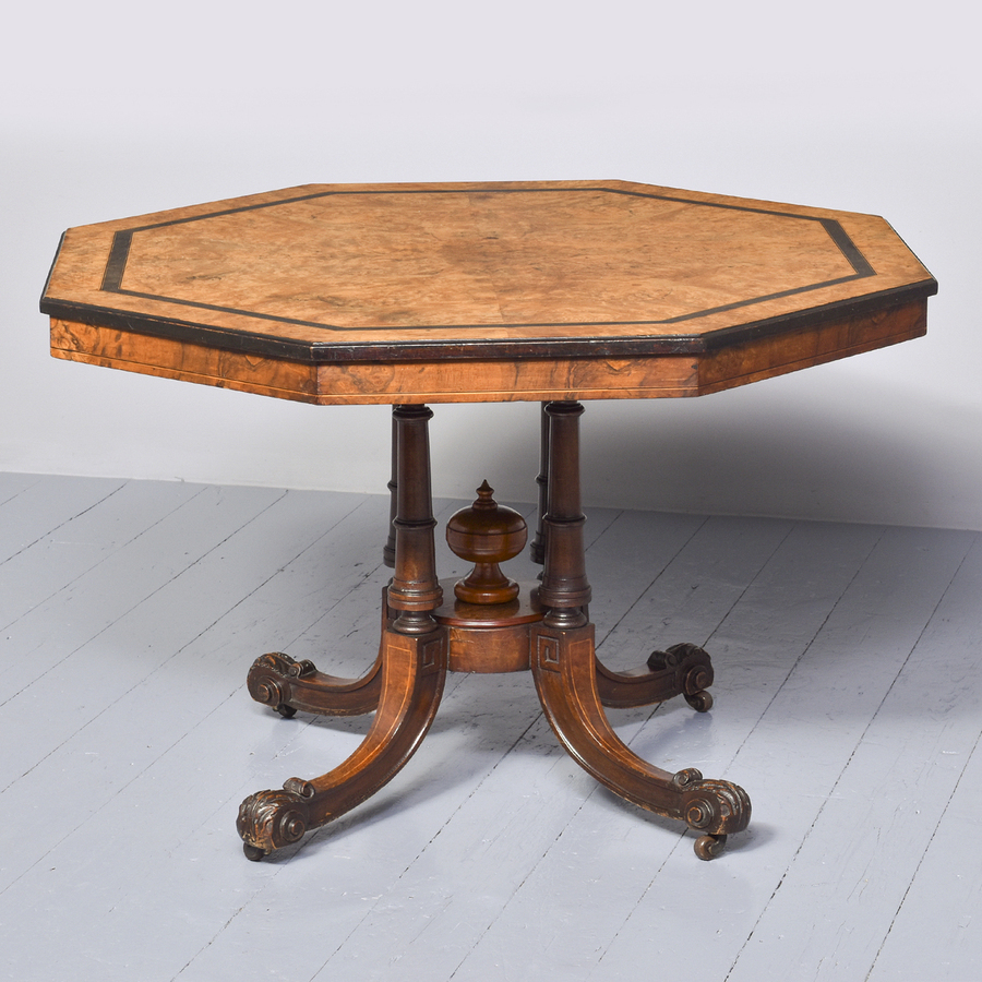 Antique Octagonal Victorian Burr-Walnut Table