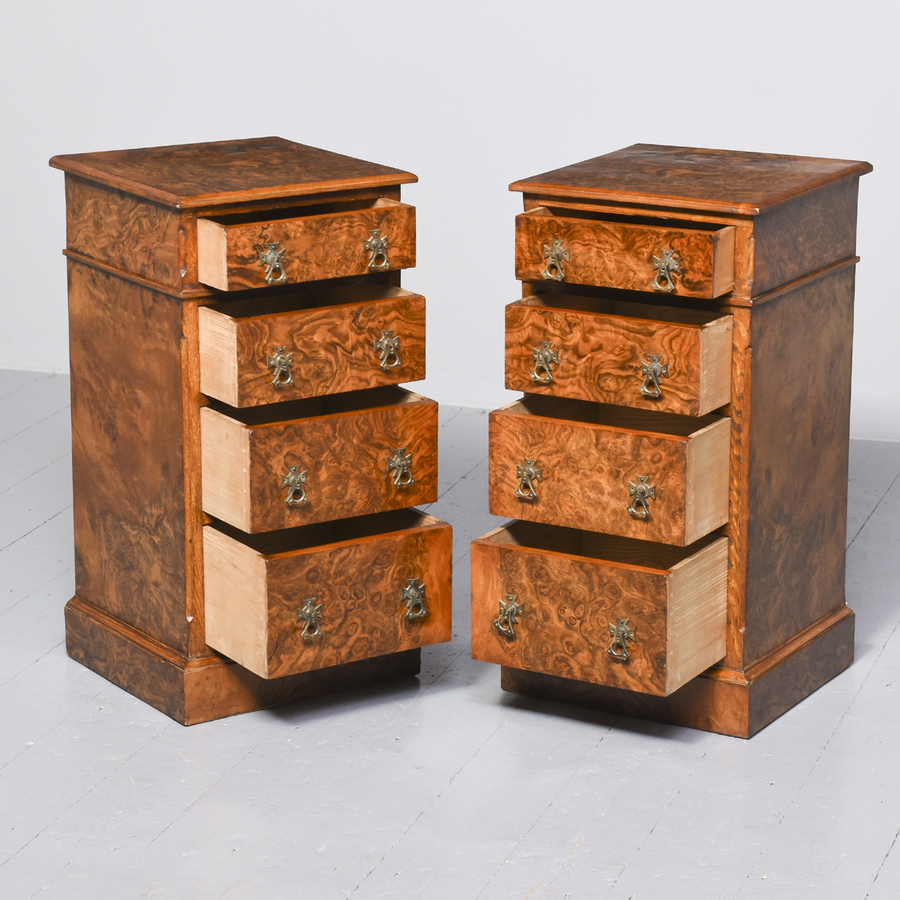 Antique Pair of Late Victorian Figured Walnut Bedside Lockers/Small Chests of Drawers