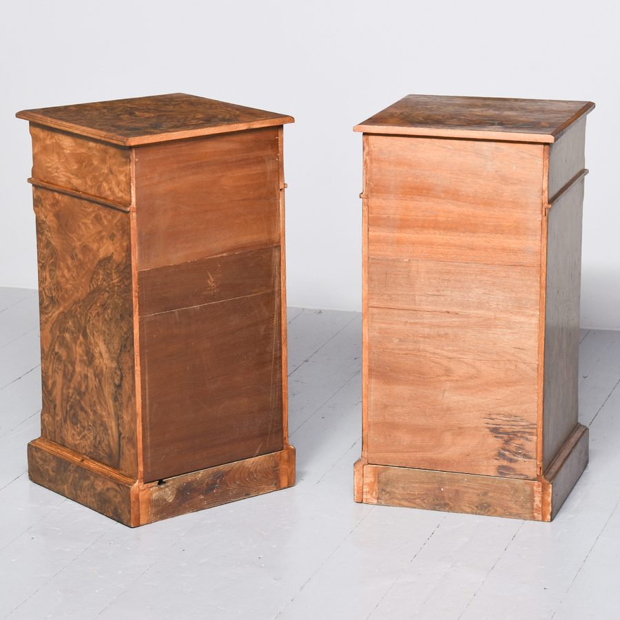 Antique Pair of Late Victorian Figured Walnut Bedside Lockers/Small Chests of Drawers