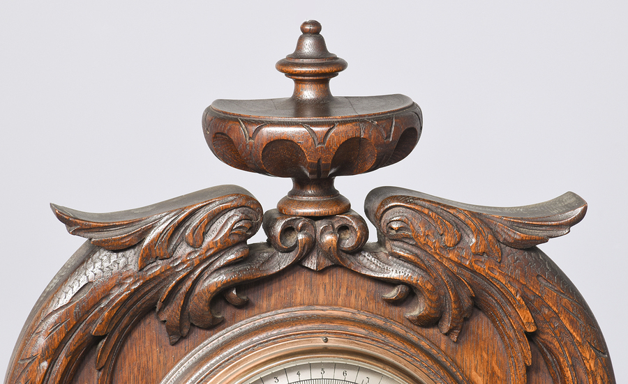 Antique Carved Oak Barometer of Unusual Shape