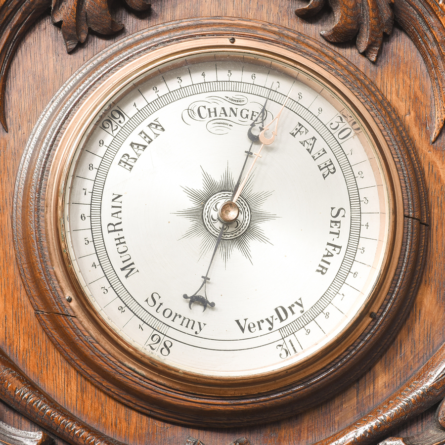 Antique Carved Oak Barometer of Unusual Shape