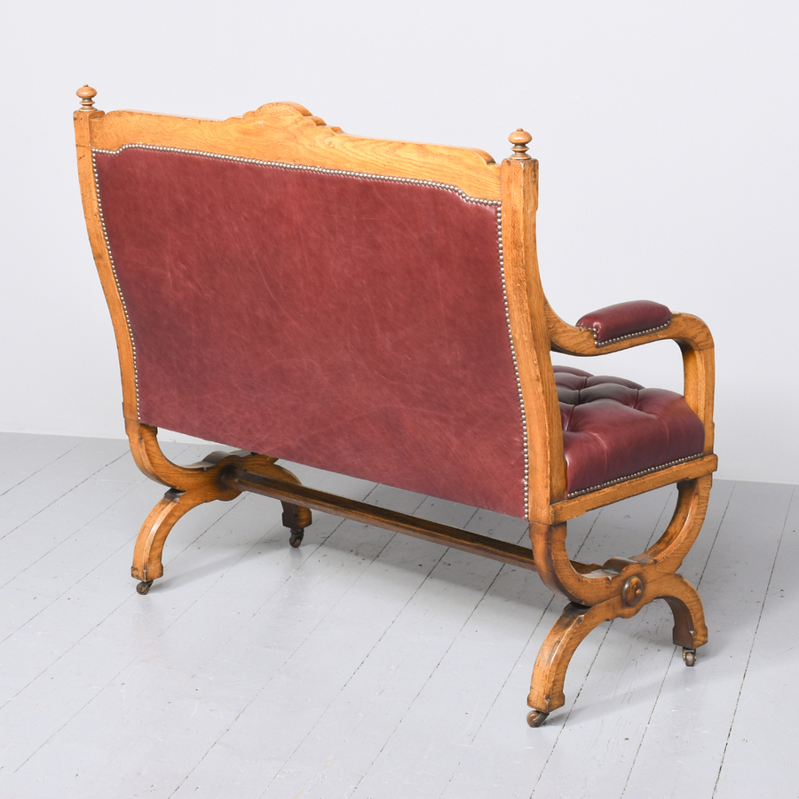 Antique Oak Framed 2-Seater Sofa