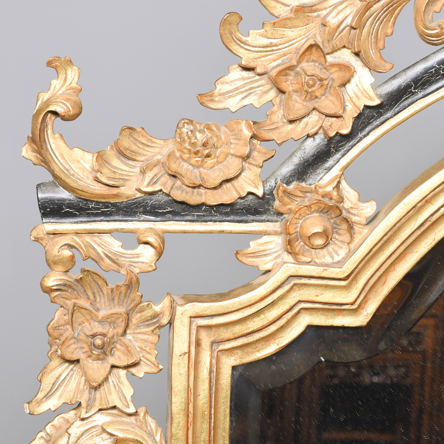Antique Carved and Gilded and Painted Mirror in the Baroque Style