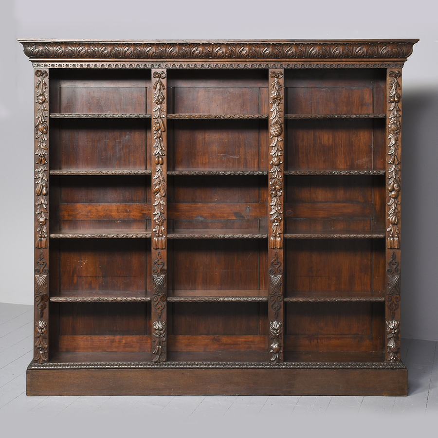 Antique Large Carved Oak Flemish Open Bookcase