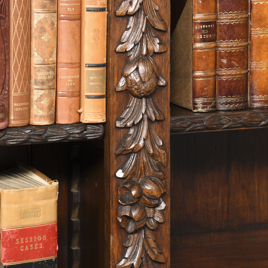 Antique Large Carved Oak Flemish Open Bookcase