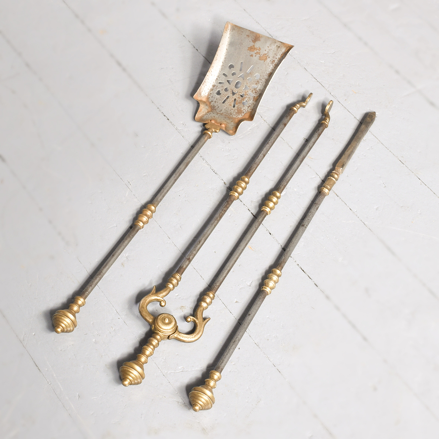 Antique Brass and Steel Fireside Tools