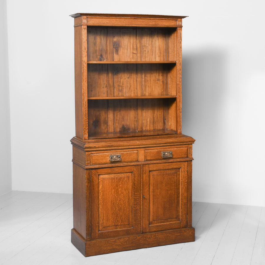 Quality Oak Open Bookcase With Cabinet Base
