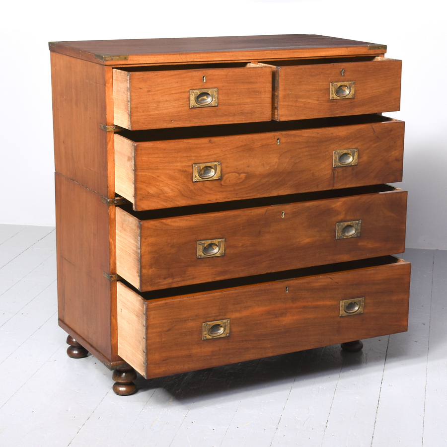 Antique 19th Century Mahogany Two-Part Military Chest of Drawers