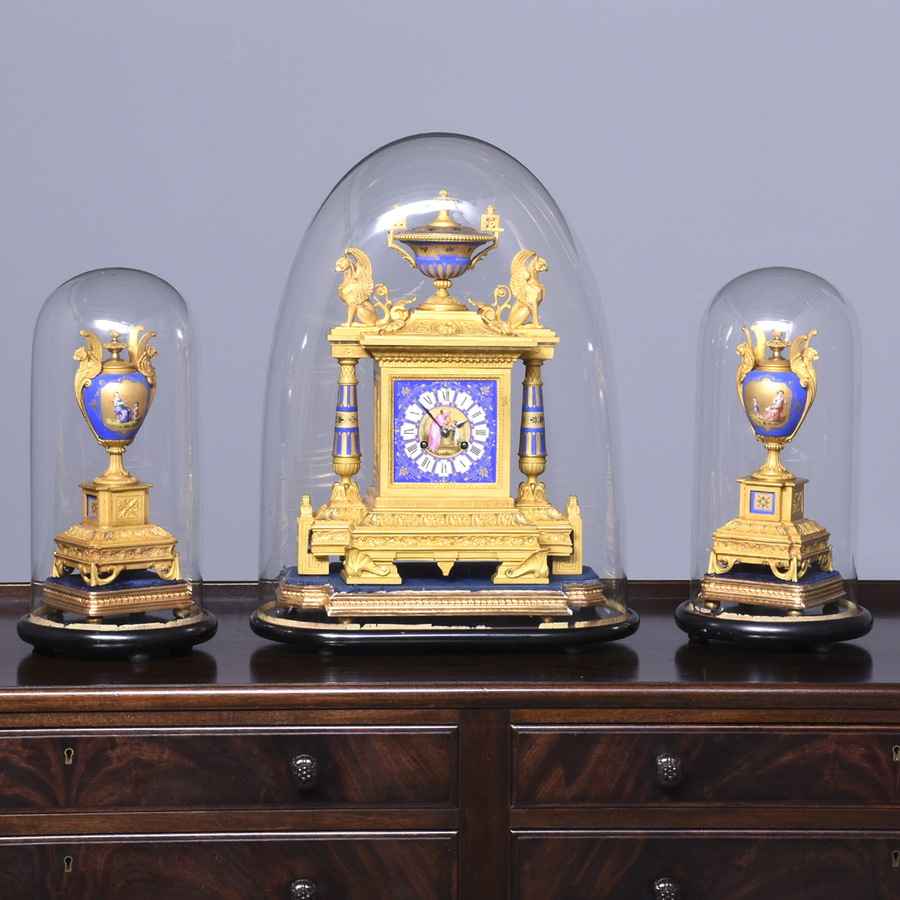 Antique French Ormolu & Porcelain Clock Garniture