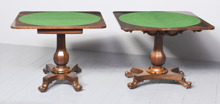 Antique Attractive Pair of Early Victorian Rosewood Game Tables