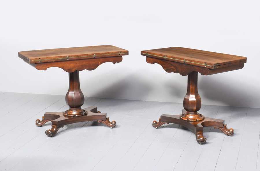 Antique Attractive Pair of Early Victorian Rosewood Game Tables