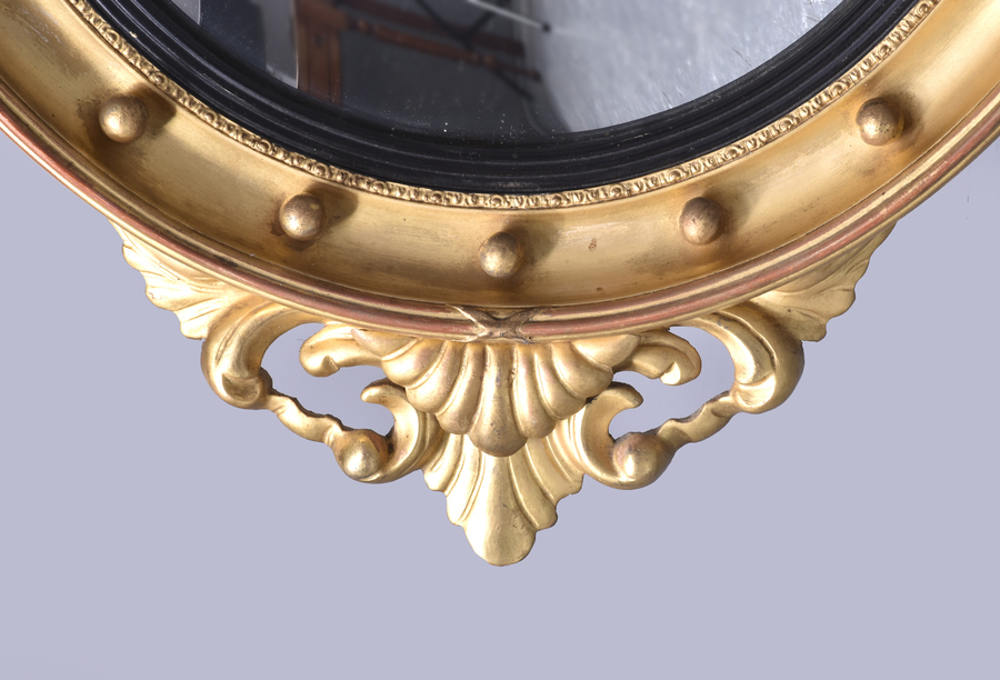Antique A Regency Style Gilt Convex Mirror