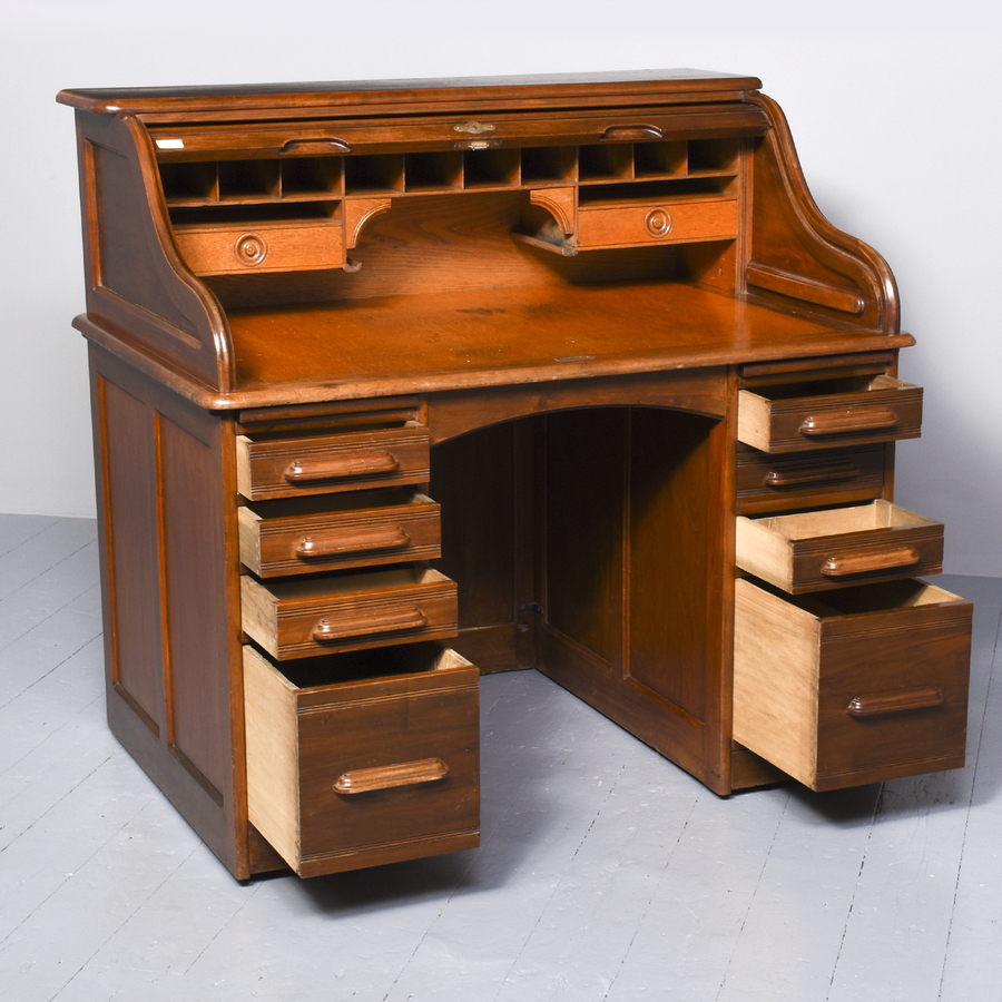 Antique Walnut Roll -Top Desk by Angus of London 