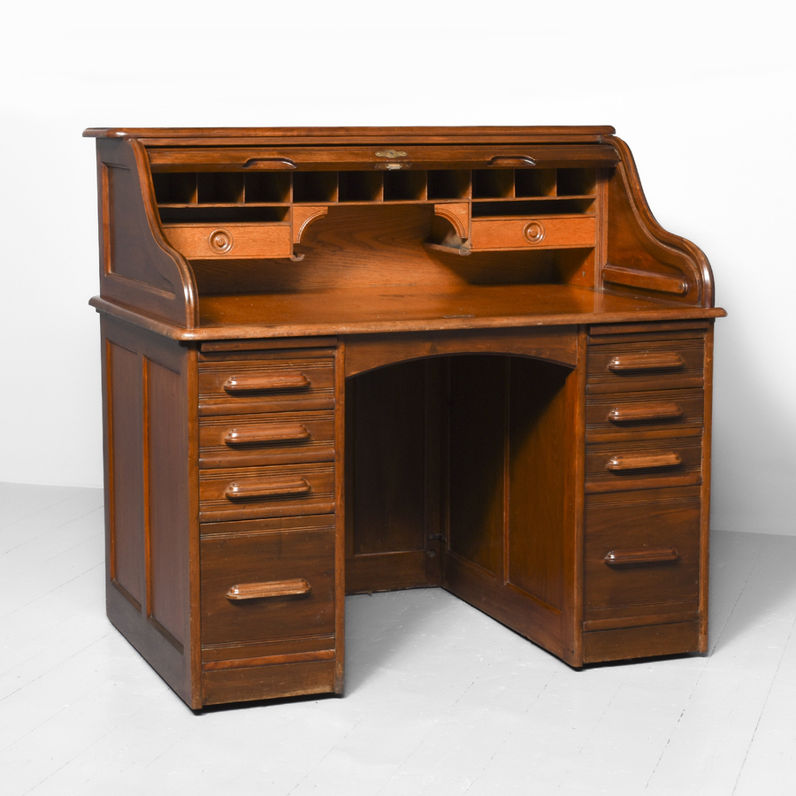 Antique Walnut Roll -Top Desk by Angus of London 