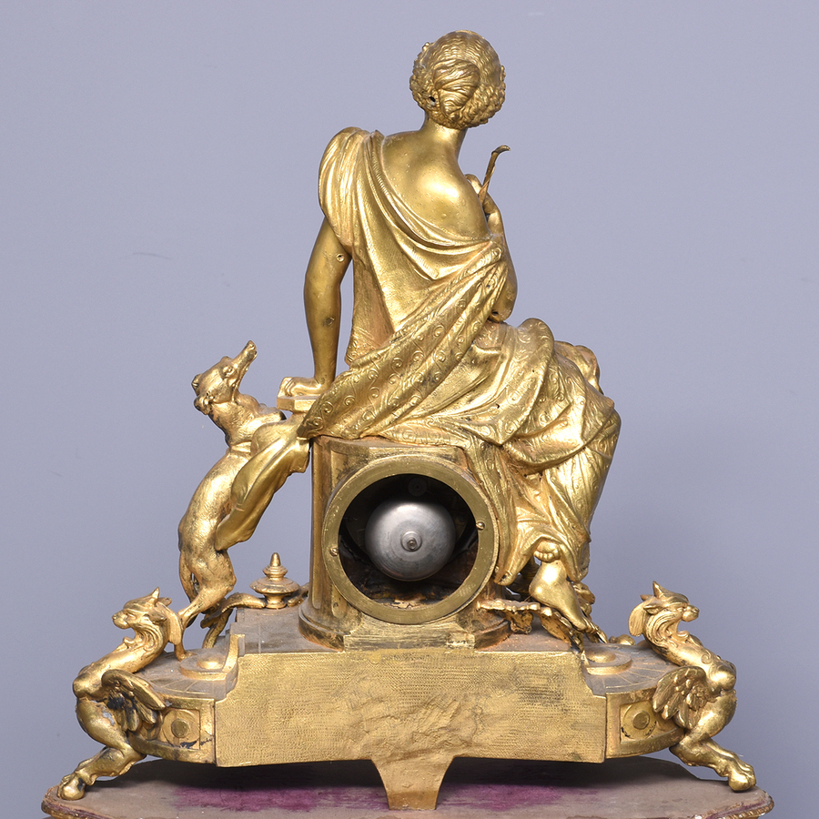 Antique Ormolu French Clock Surmounted by The Neoclassical Figure of Diana the Hunter