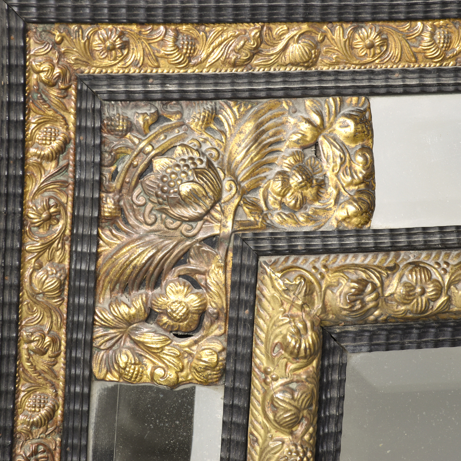 Antique Dutch Brass and Ebonized Mirror