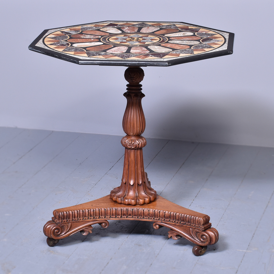 Antique Quality Octagonal Black Marble and Inlaid Italian Table