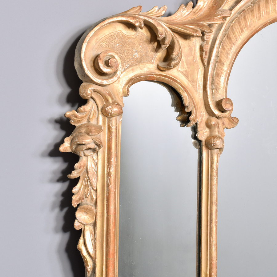 Antique Pair of Carved Giltwood Triple Plate Overmantel Mirrors
