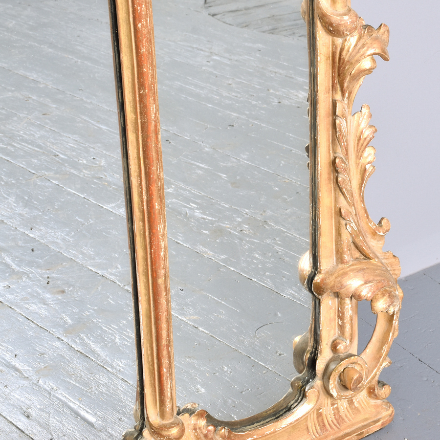 Antique Pair of Carved Giltwood Triple Plate Overmantel Mirrors