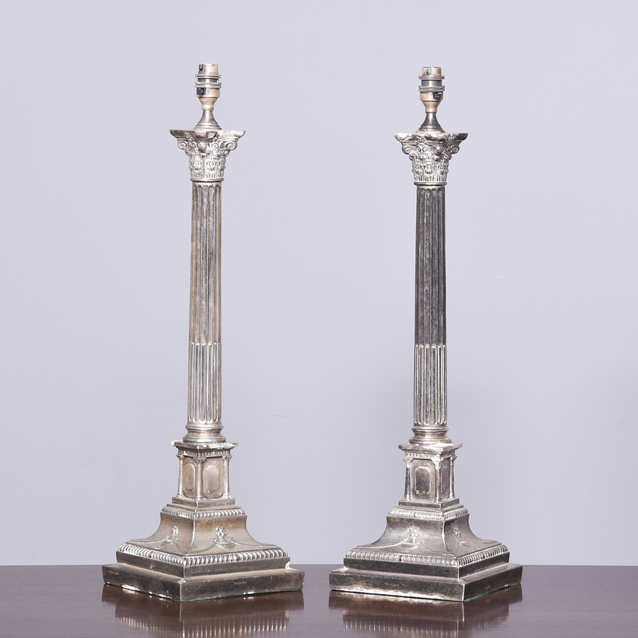 Antique Tall Pair of EPNS Corinthian Lamps