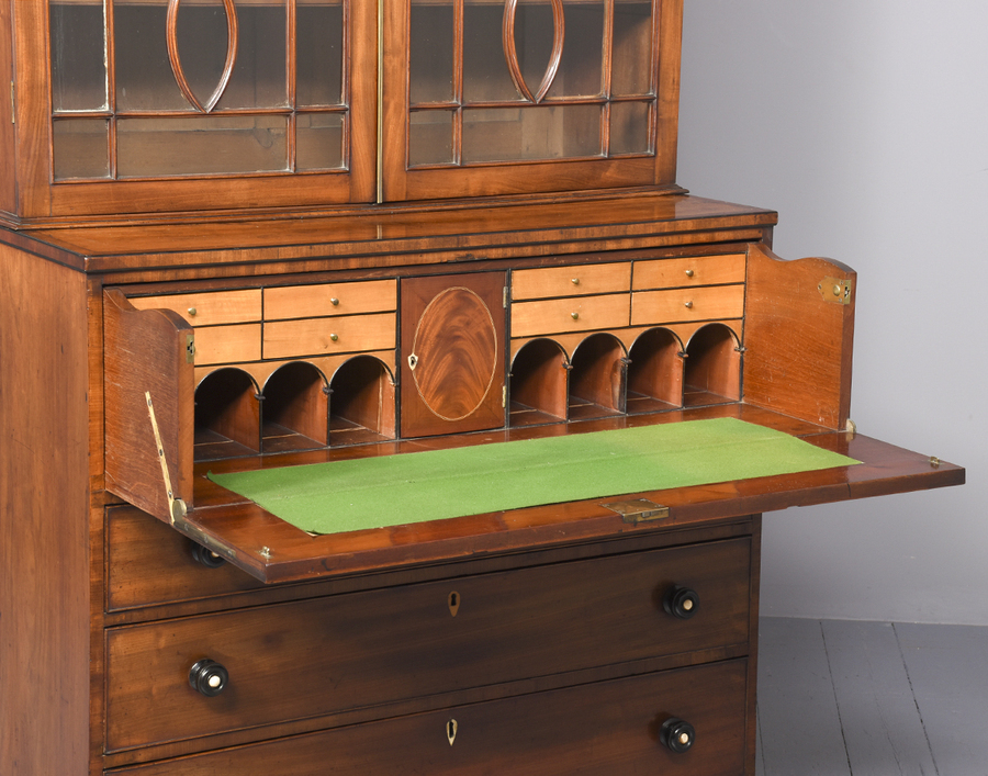 Antique George III Inlaid Mahogany Secretaire Bookcase in Original Condition