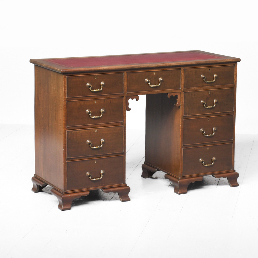 Georgian Style Mahogany Kneehole Desk with Burgundy Leather Writing Surface