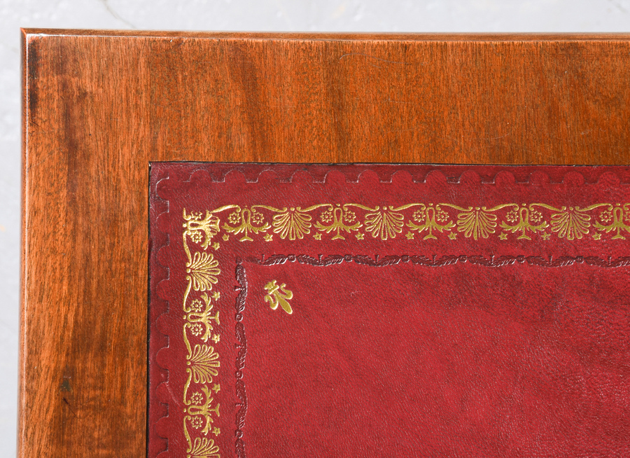 Antique Georgian Style Mahogany Kneehole Desk with Burgundy Leather Writing Surface