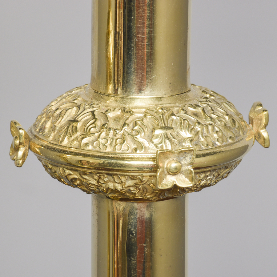 Antique Monumental Pair of Cast Brass Lamps