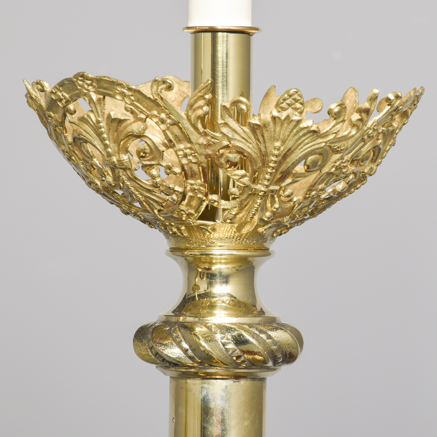 Antique Monumental Pair of Cast Brass Lamps