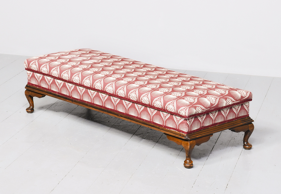 Antique Large Edwardian Upholstered Mahogany Ottoman Stool