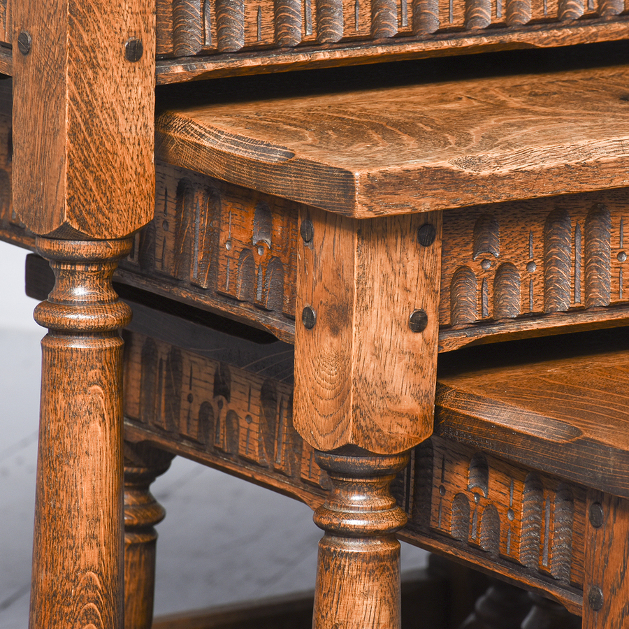 Antique Exceptional Set of Very Large Oak Nest of Tables of Jacobean Style