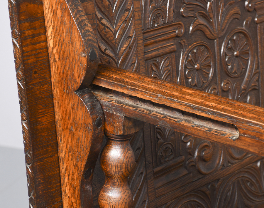 Antique Large Finely Carved Victorian Oak Monks Bench