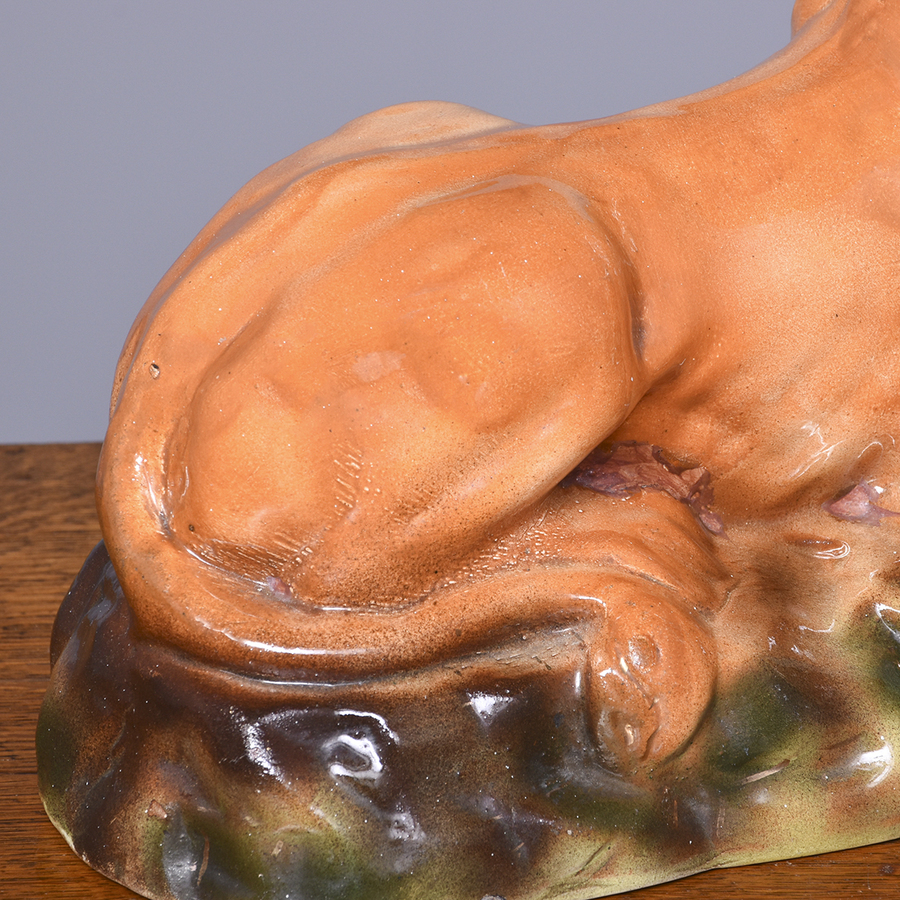 Antique Pair of Decorative Bo’ness Pottery Recumbent Lions 