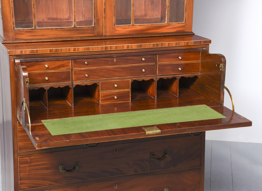 Antique George III Inlaid Mahogany Secretaire Bookcase in Pristine Original Condition