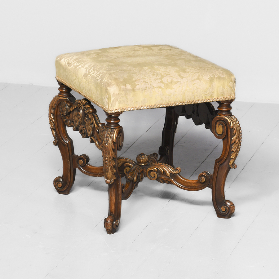 Antique Restoration Period Style Carved and Gilded Stool