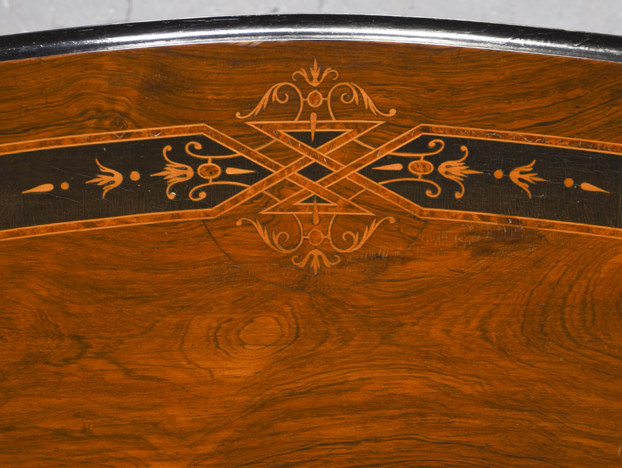 Antique Pair of Victorian Inlaid Rosewood Demilune Hall Tables
