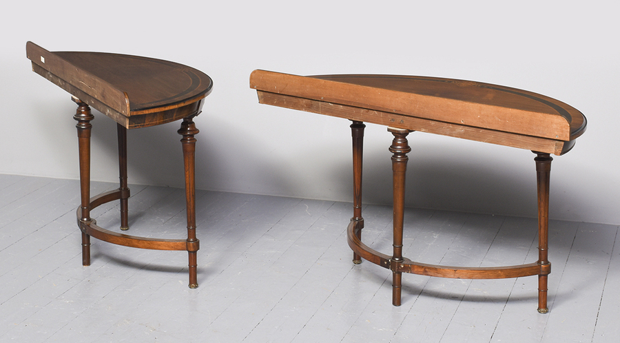Antique Pair of Victorian Inlaid Rosewood Demilune Hall Tables