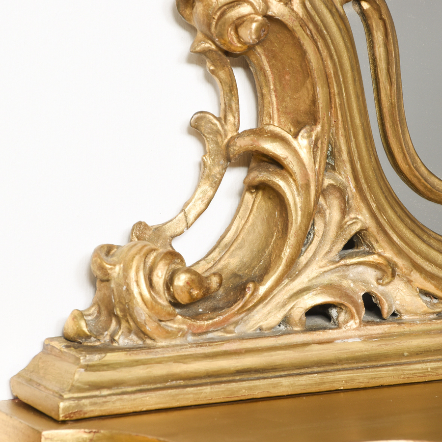 Antique Rare pair of Victorian giltwood, Rocco style heart-shaped mirrors on brackets
